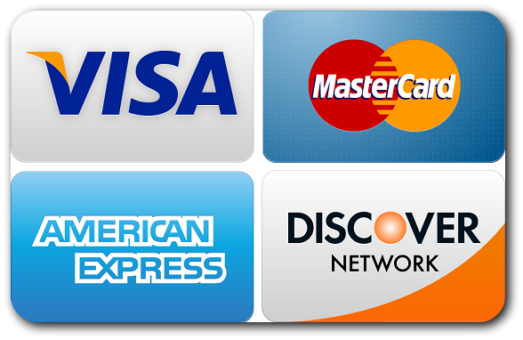 Visa Mastercard American Express and Discover logos