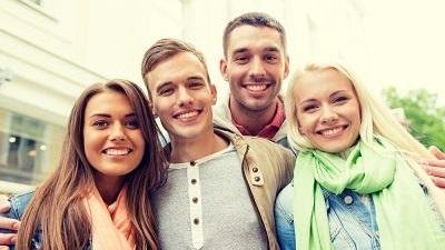 Group of friends smiling outside in Rockville MD